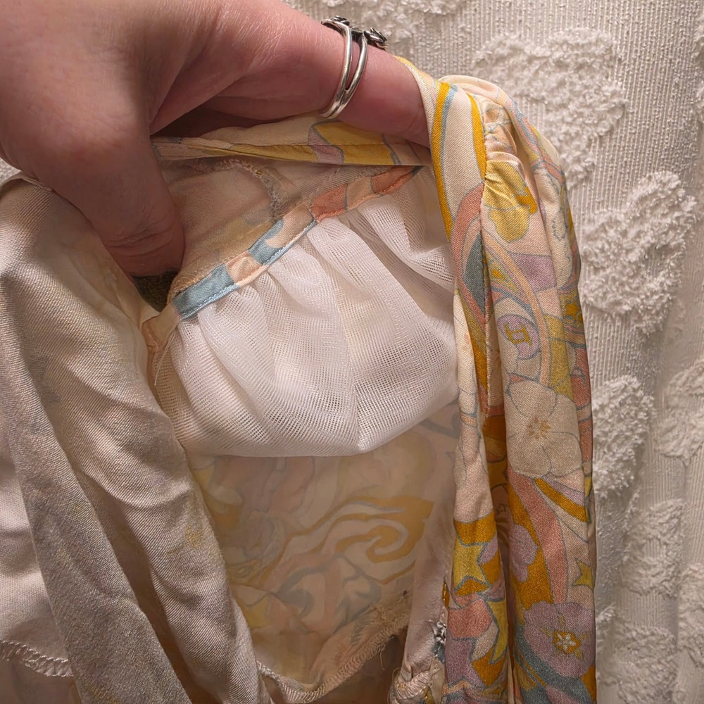 For Love & Lemons Pastel Psychedelic Floral Tie Front Crop Top Blouse‎ Small - Picture 9 of 9